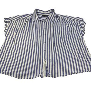 Lane Bryant Women 24 Blue White Striped Short Sleeve Button Down Blouse Oversize